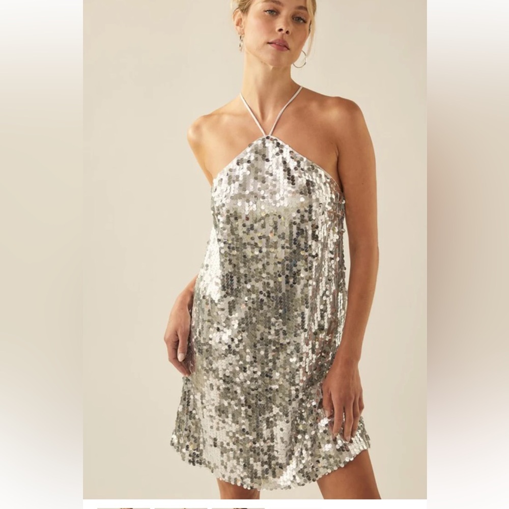 Silver Sequin Halter Mini Dress